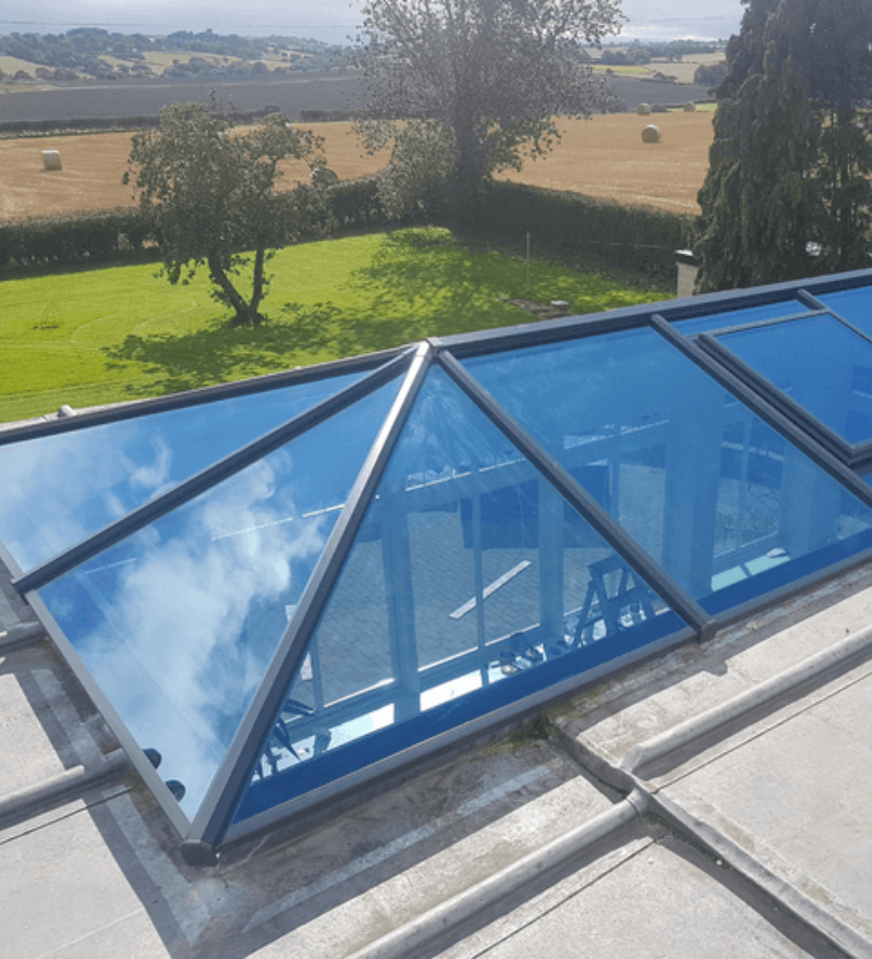 Aluminium roof lantern with countryside views